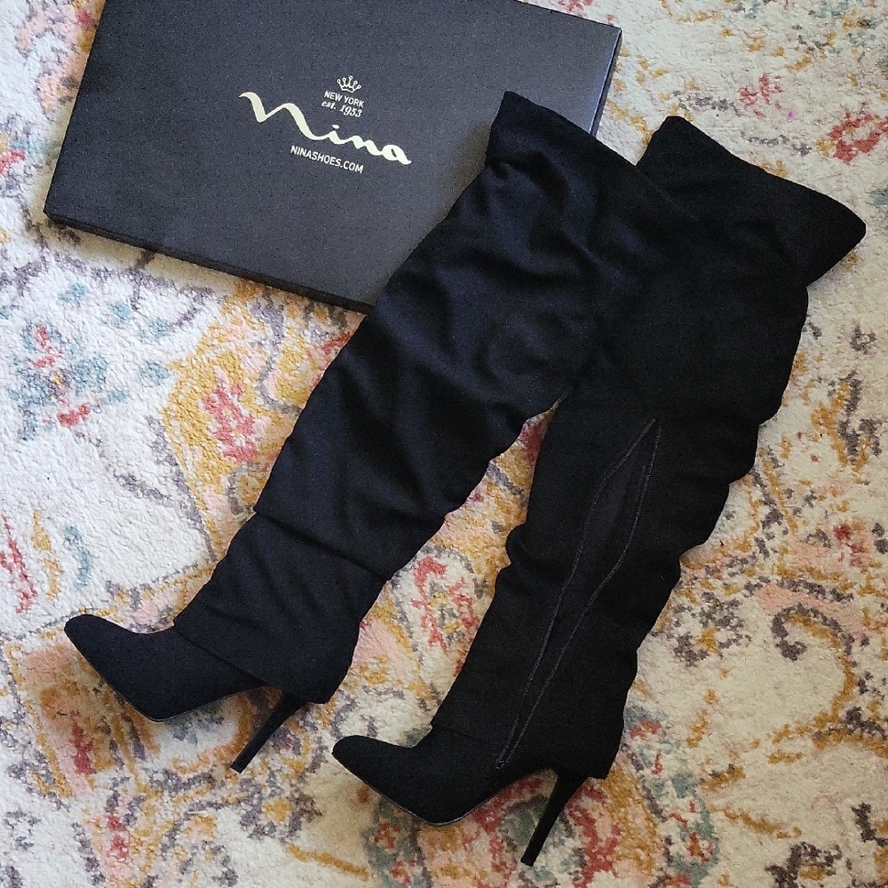 a.n.a Black Over the Knee Boots with Sleek Stiletto